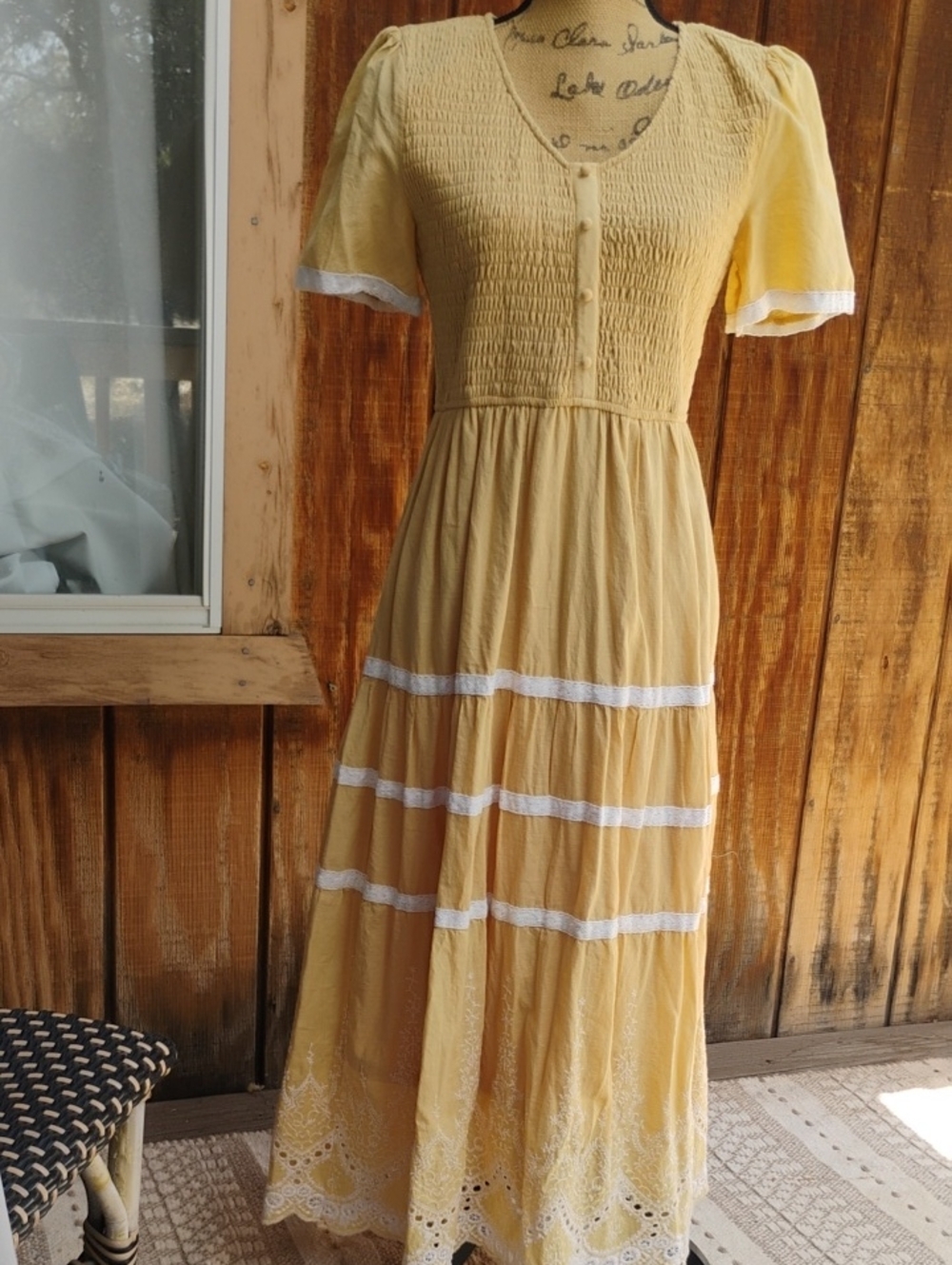 Polagram Yellow Maxi Dress with White Lace Trim